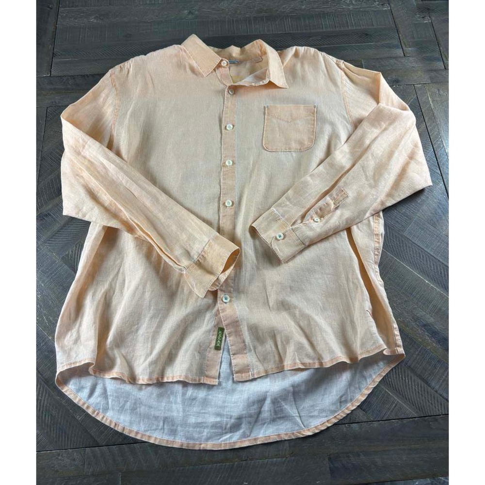 Tommy Bahama Relax Mens XXL Peach Orange 100% Linen Long Sleeve Button Down